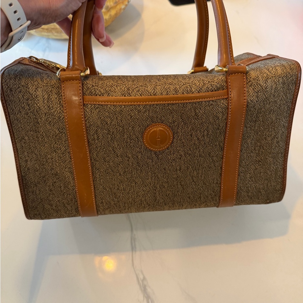 Gucci Brown Canvas Satchel with Tan Leather Trim